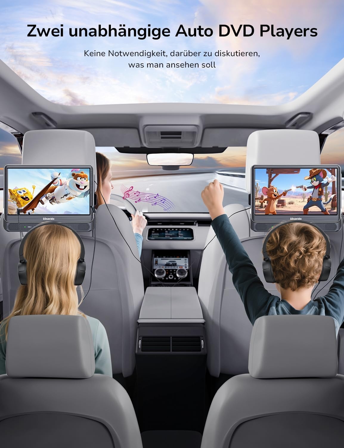 GOnavidio Dubbele DVD Speler voor Auto met 2x 12" Schermen en 1080P HDMI-ingang