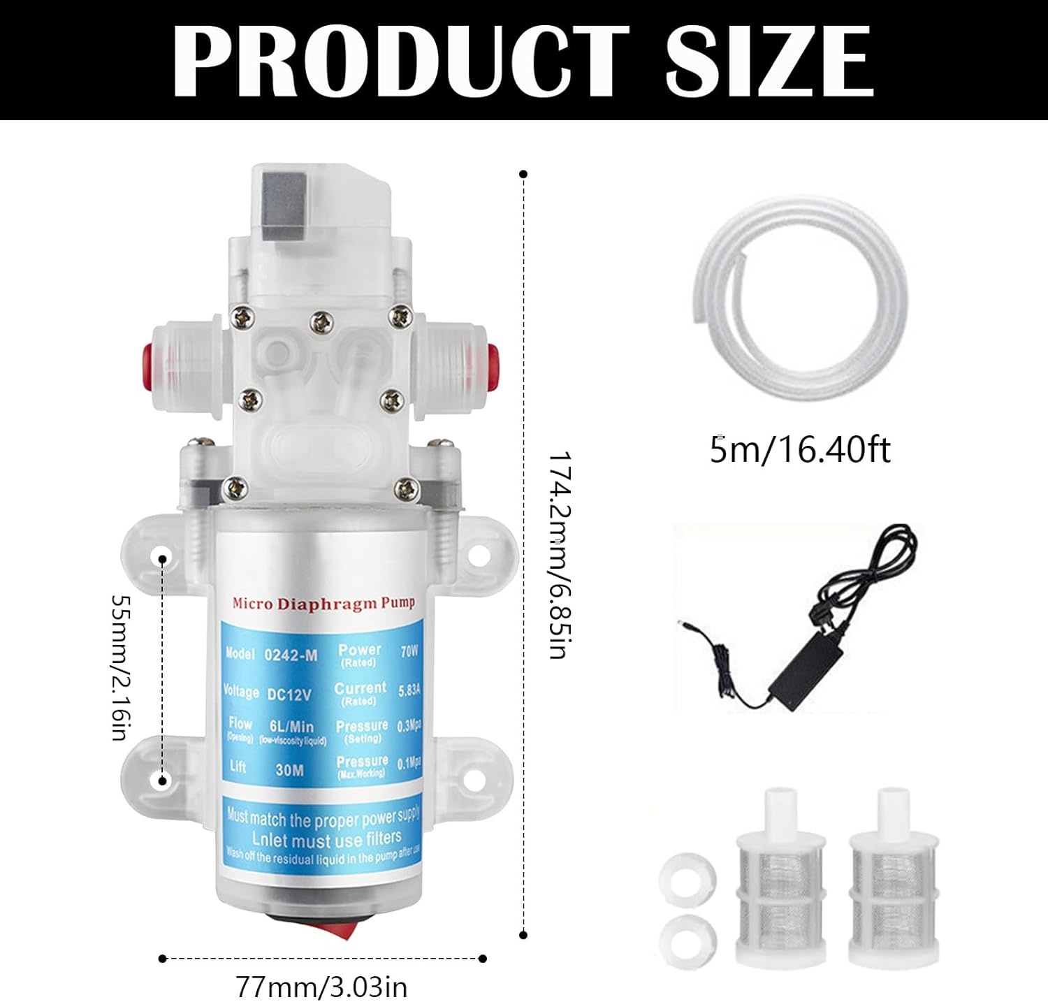 Waterpomp, bierpomp, membraanpomp, wijnpomp, elektrische wijnpomp, zelf aanzuigende pomp, snelheidsregelbaar met slang en filters voor het verpompen van wijn en bier