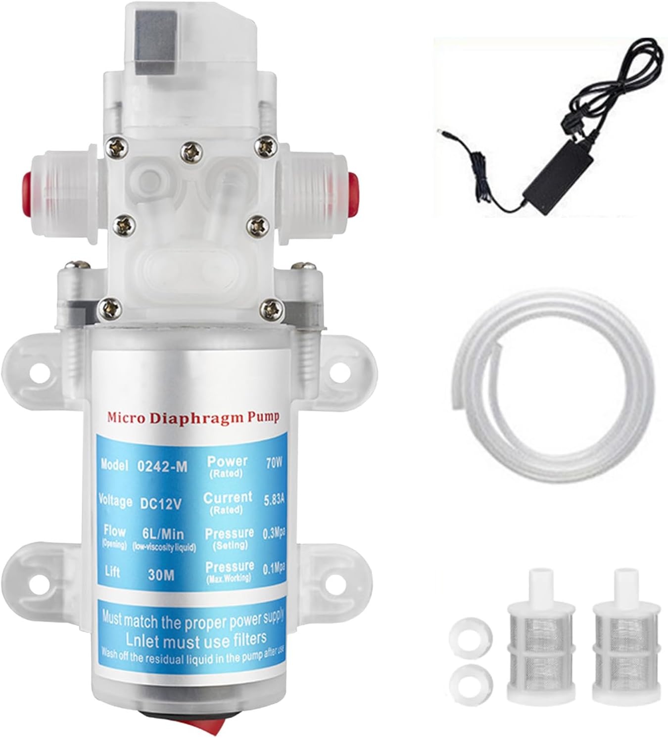 Waterpomp, bierpomp, membraanpomp, wijnpomp, elektrische wijnpomp, zelf aanzuigende pomp, snelheidsregelbaar met slang en filters voor het verpompen van wijn en bier