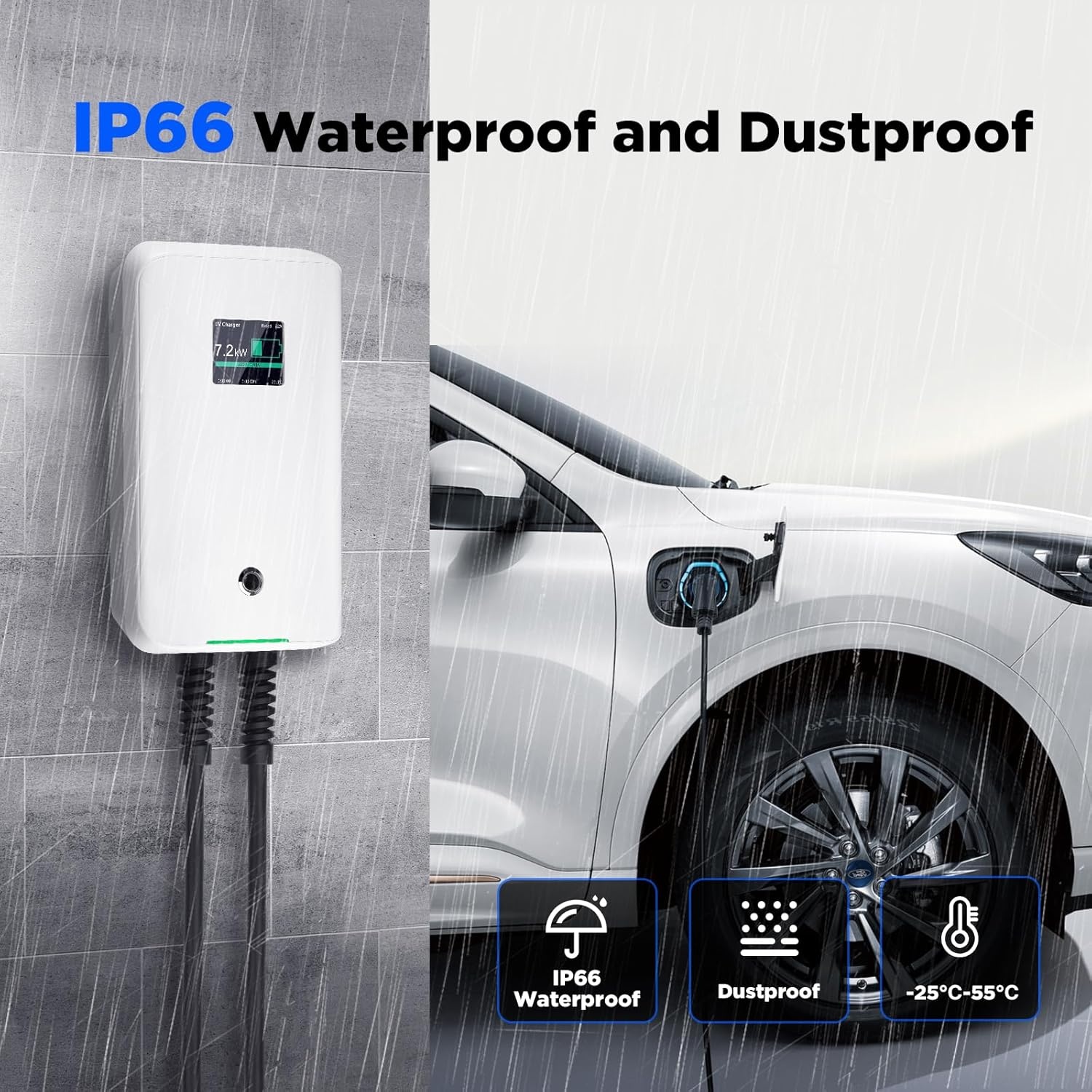 Morec ev oplader type 2 7kW 32A eenfasig met app, ondersteunt bluetooth- en wifi-verbinding, ev laadstation IEC 62196-2 standaardstekker