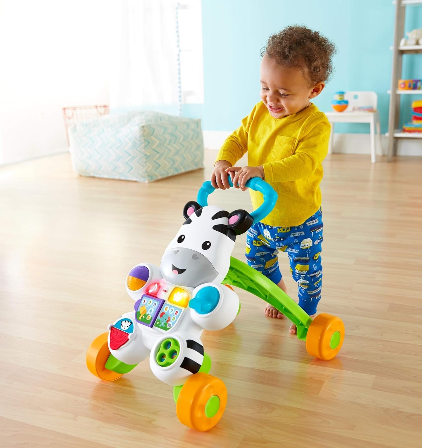 Fisher-Price My Walker Zebra Sprekend Frans | Kleurrijk, helder en muzikaal evolutief en interactief speelgoed voor het leren lopen met de baby | Loopwagen voor jongens of meisjes vanaf 6 maanden,