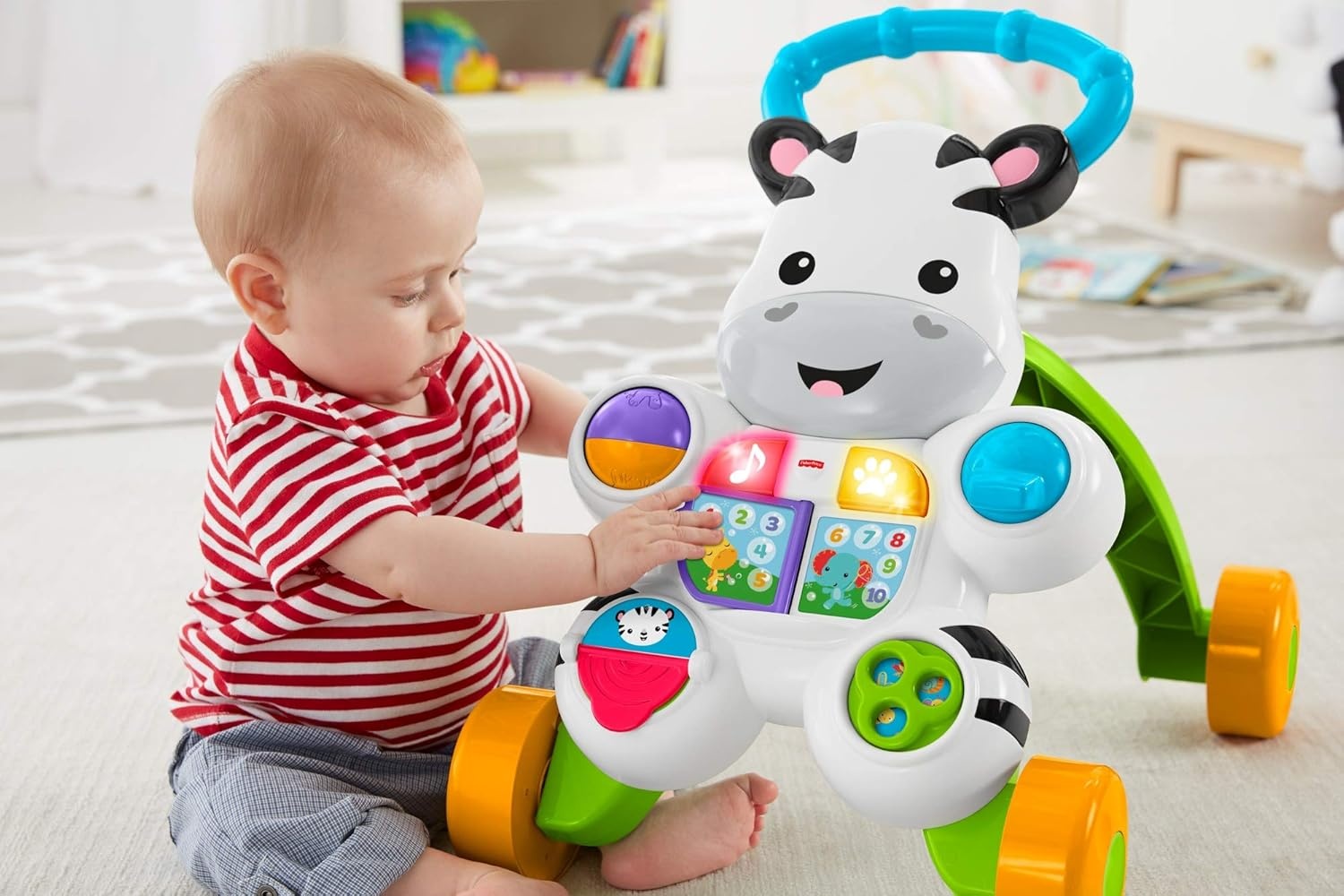 Fisher-Price My Walker Zebra Sprekend Frans | Kleurrijk, helder en muzikaal evolutief en interactief speelgoed voor het leren lopen met de baby | Loopwagen voor jongens of meisjes vanaf 6 maanden,