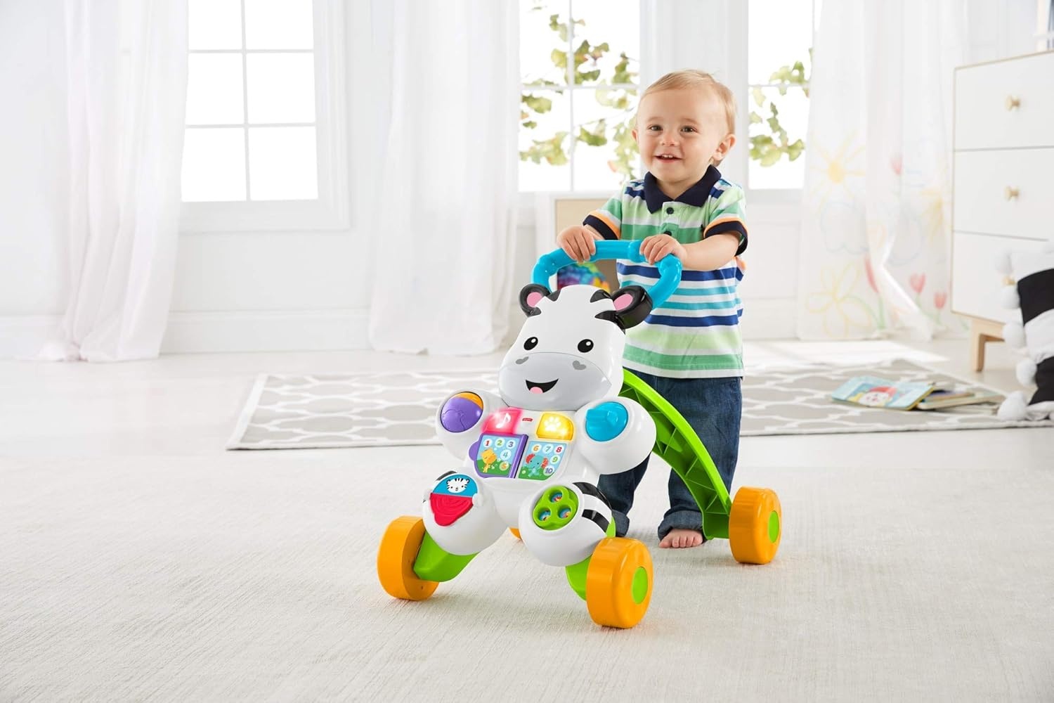 Fisher-Price My Walker Zebra Sprekend Frans | Kleurrijk, helder en muzikaal evolutief en interactief speelgoed voor het leren lopen met de baby | Loopwagen voor jongens of meisjes vanaf 6 maanden,