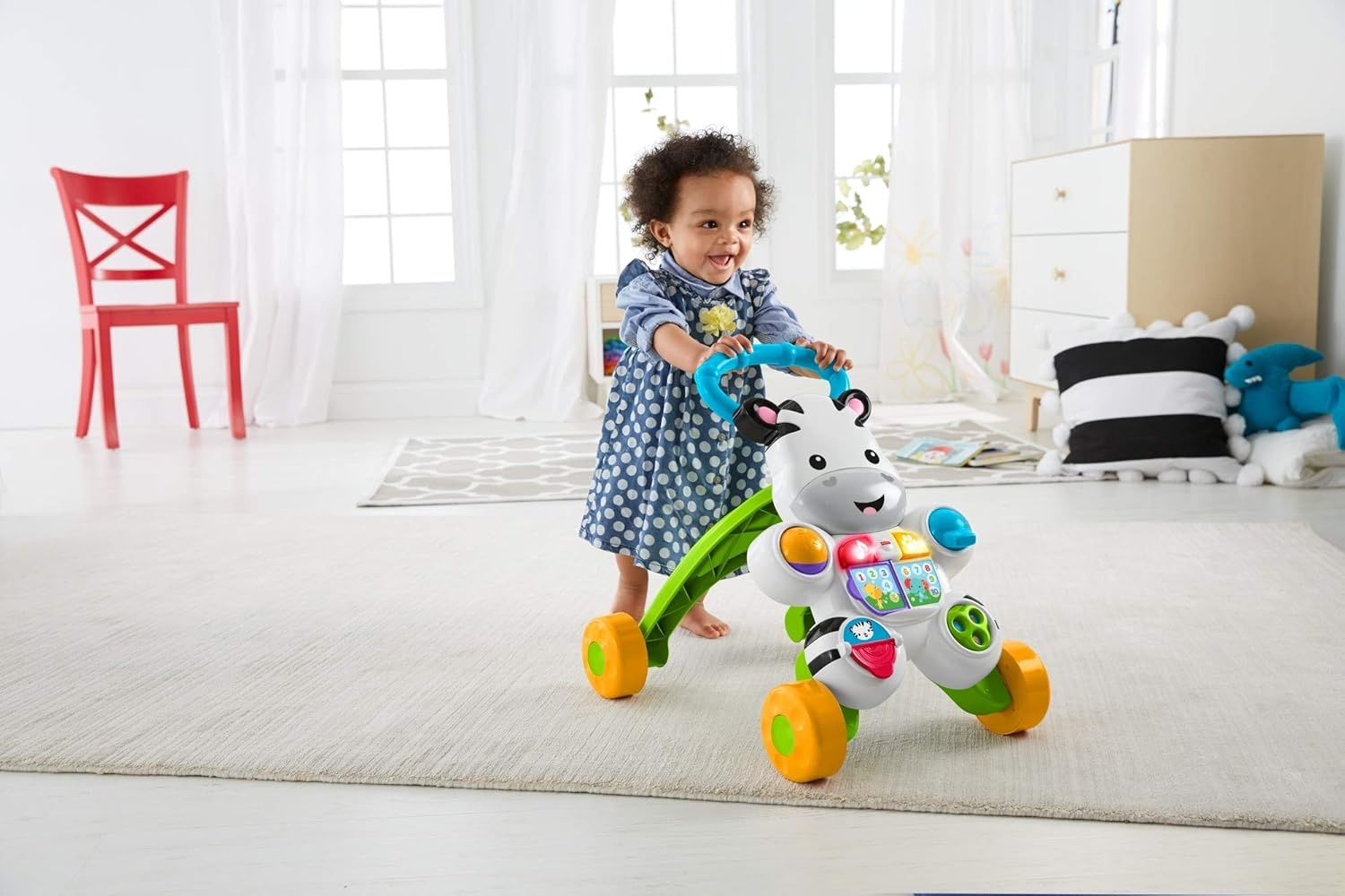 Fisher-Price My Walker Zebra Sprekend Frans | Kleurrijk, helder en muzikaal evolutief en interactief speelgoed voor het leren lopen met de baby | Loopwagen voor jongens of meisjes vanaf 6 maanden,