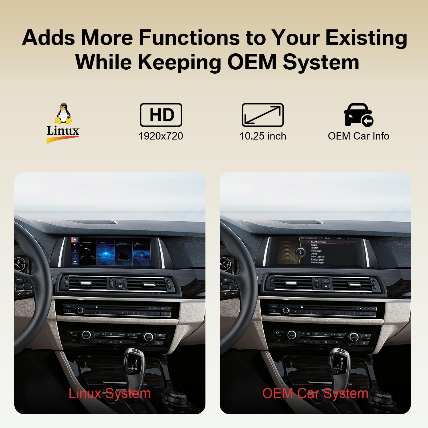 10.25 inch Linux Scherm met Draadloze CarPlay voor BMW 5 Serie F10 F11 (2010-2012) CIC