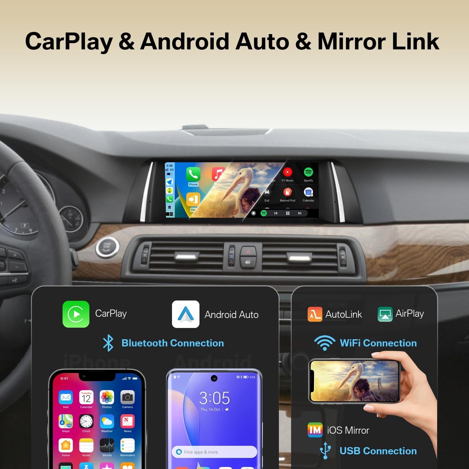 10.25 inch Linux Scherm met Draadloze CarPlay voor BMW 5 Serie F10 F11 (2010-2012) CIC