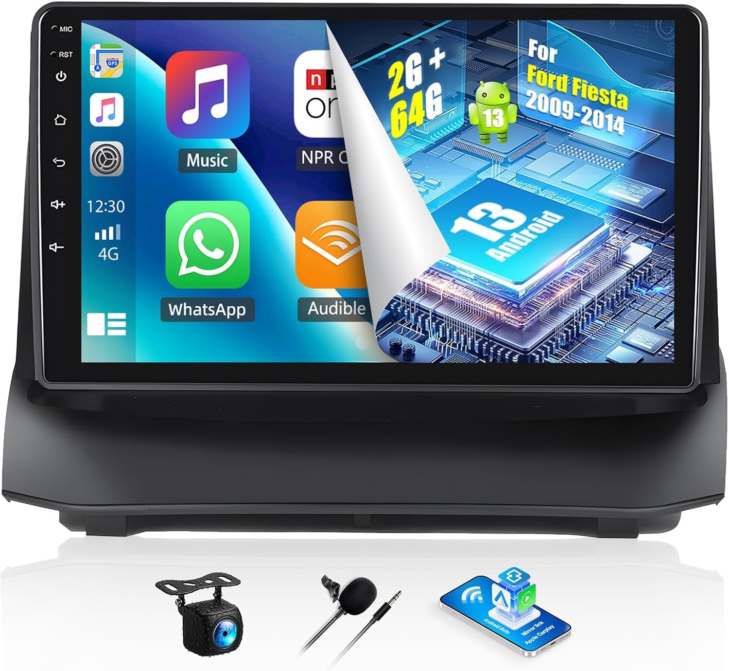 Android 13 Dubbel-DIN Radio 9-inch Scherm met CarPlay voor Ford Fiesta (2009-2014)