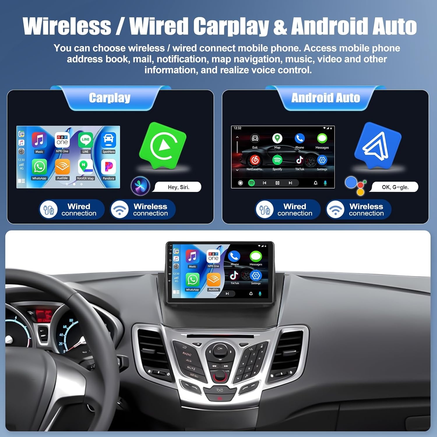 Android 13 Dubbel-DIN Radio 9-inch Scherm met CarPlay voor Ford Fiesta (2009-2014)