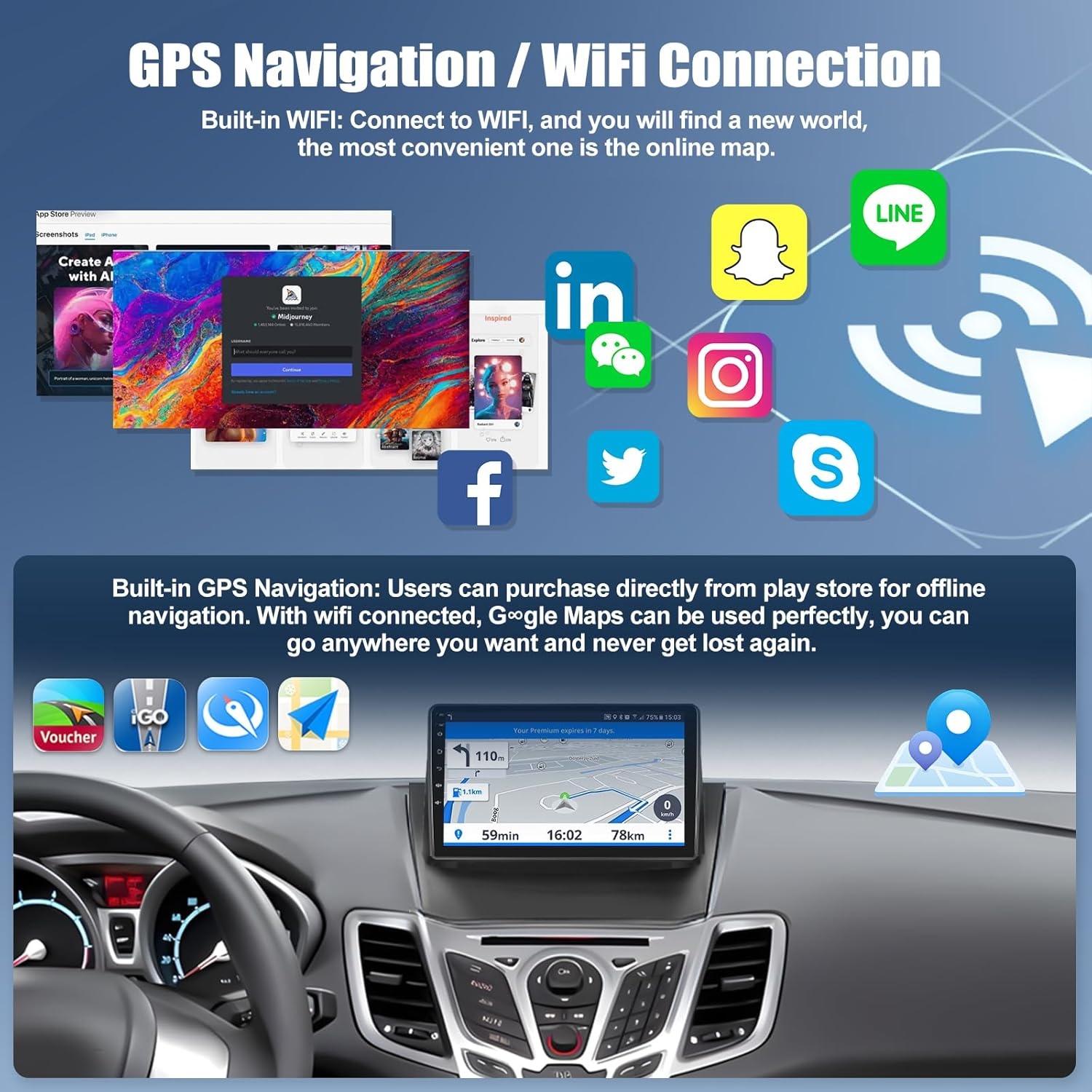 Android 13 Dubbel-DIN Radio 9-inch Scherm met CarPlay voor Ford Fiesta (2009-2014)