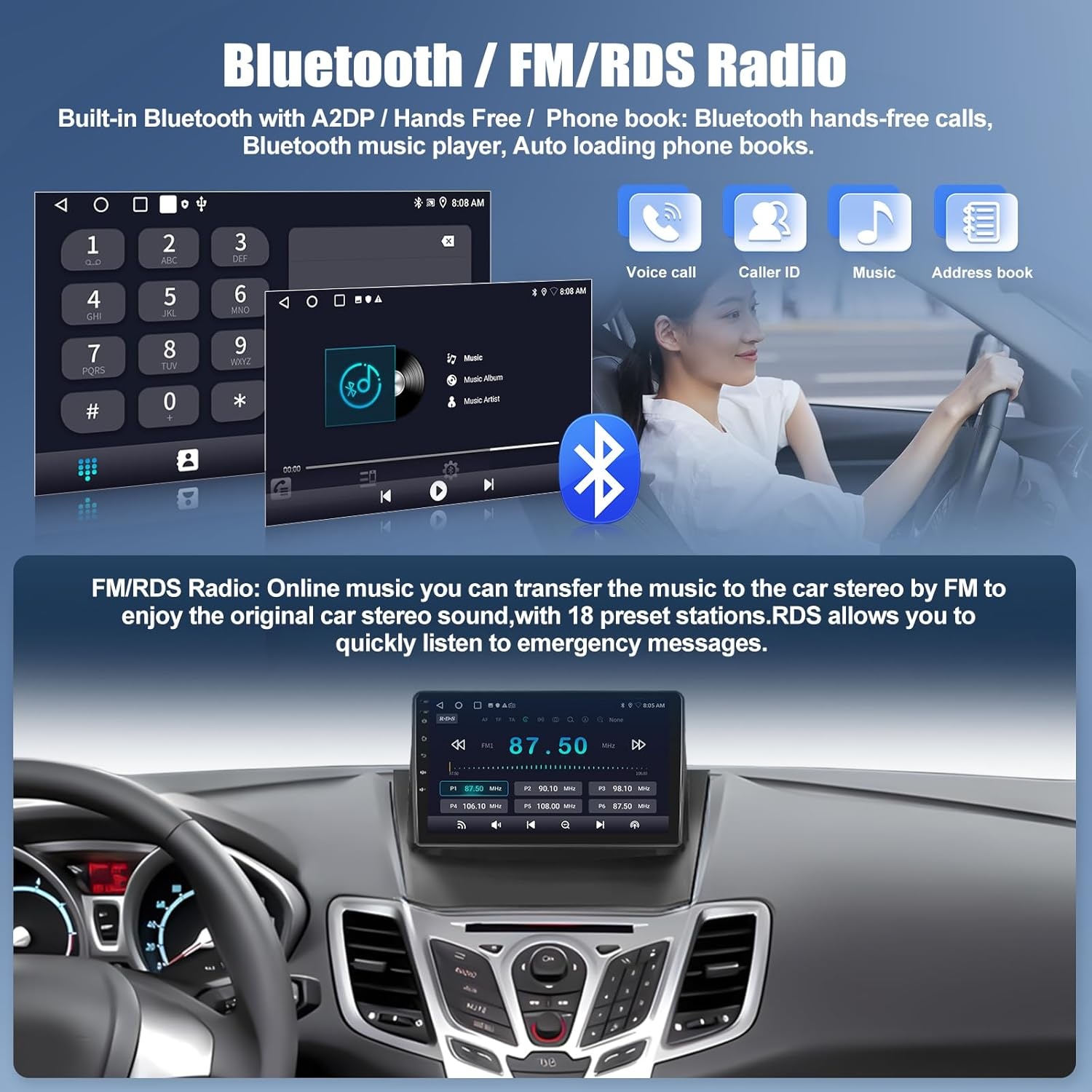 2-DIN Android 13 Autoradio 9" CarPlay Ford Fiesta (2009-2014) | 47% Korting