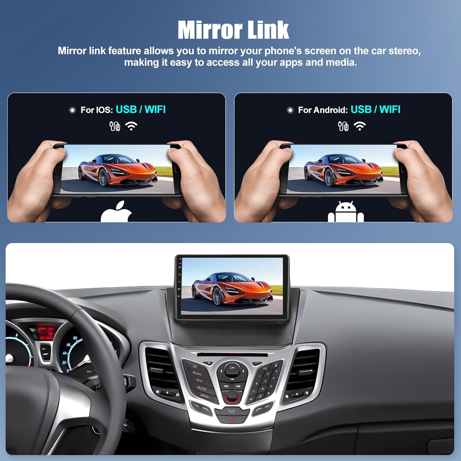 2-DIN Android 13 Autoradio 9" CarPlay Ford Fiesta (2009-2014) | 47% Korting
