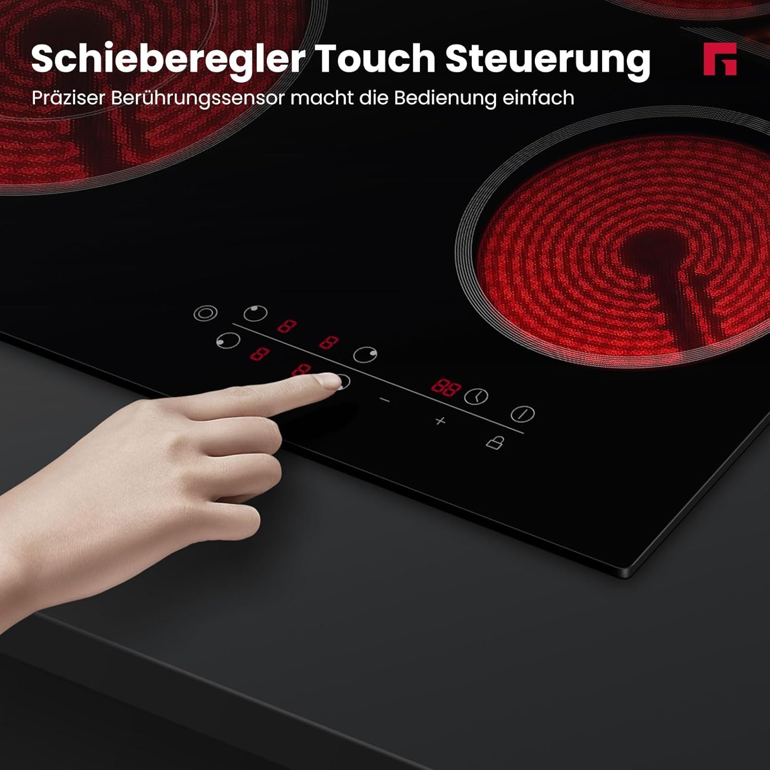 Keramische Kookplaat Zwart 60 cm, 4 zones, 6600W met Touch Control, dubbele en ovale zone