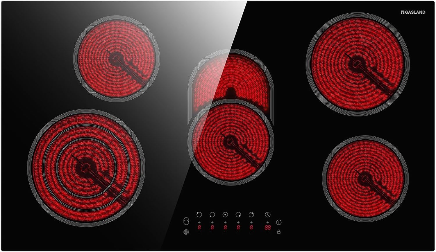 Keramische Kookplaat Zwart 60 cm, 4 zones, 6600W met Touch Control, dubbele en ovale zone