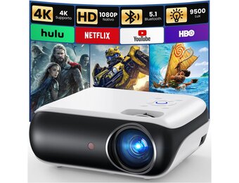 Mini 4K Projector, HAPPRUN Geüpgradede Draagbare Projector met Native 1080P, Bluetooth 5.1 voor Buiten, Compatibel met TV-Stick, Smartphone, Laptop, HDMI, USB