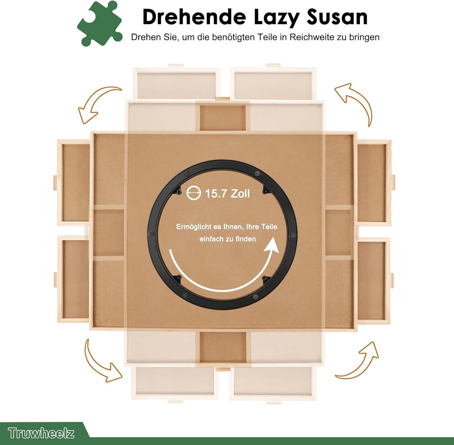 Draaiend Puzzlebord 1500 Stukjes met 6 Laden en Afdekhoes - 64 x 87 cm Houten Puzzle Tafel voor Volwassenen