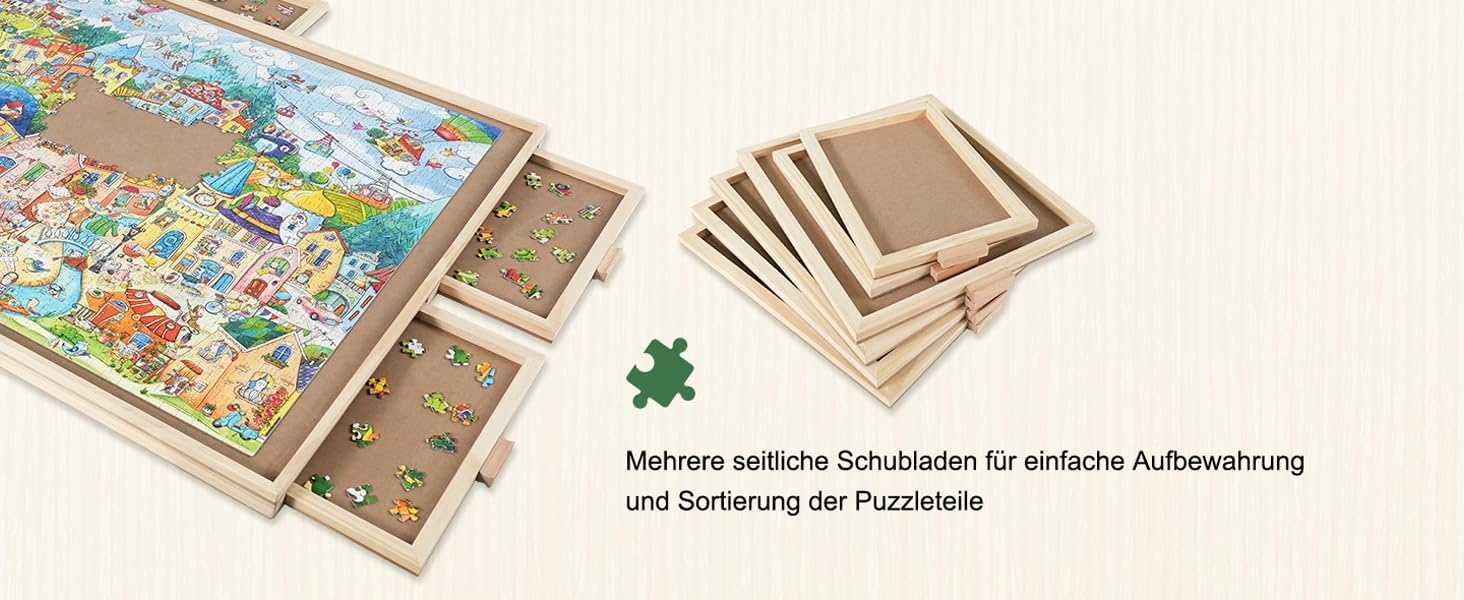 Draaiend Puzzlebord 1500 Stukjes met 6 Laden en Afdekhoes - 64 x 87 cm Houten Puzzle Tafel voor Volwassenen