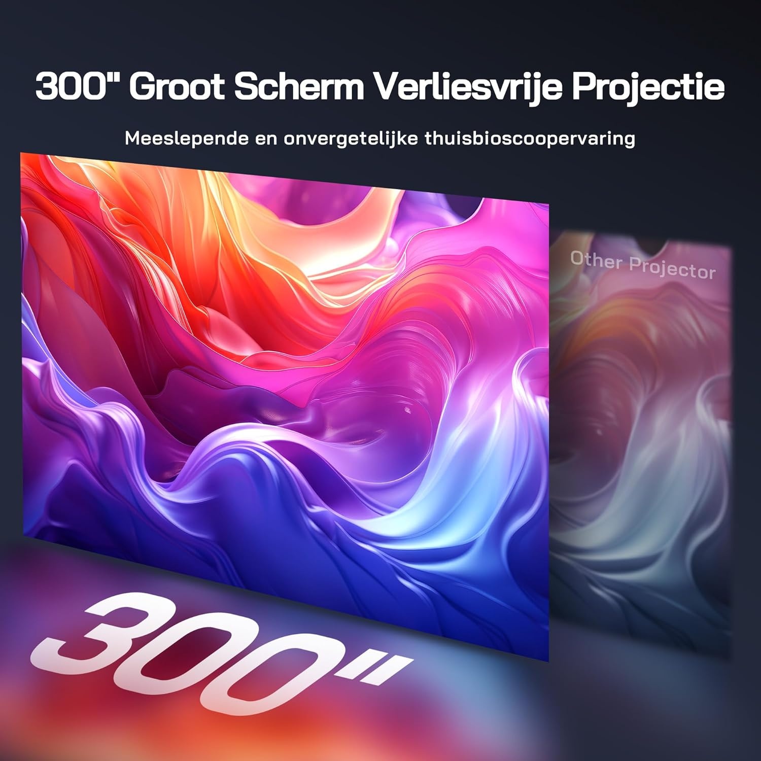 WOLFANG 4K Smart Beamer【Netflix Official & Autofocus/Keystone】28000 Lumen, WiFi 6 Draagbare Beamer met 5.2G Bluetooth, Home Theater Projector met 180° Verstelbare standaard voor 300" Schermen