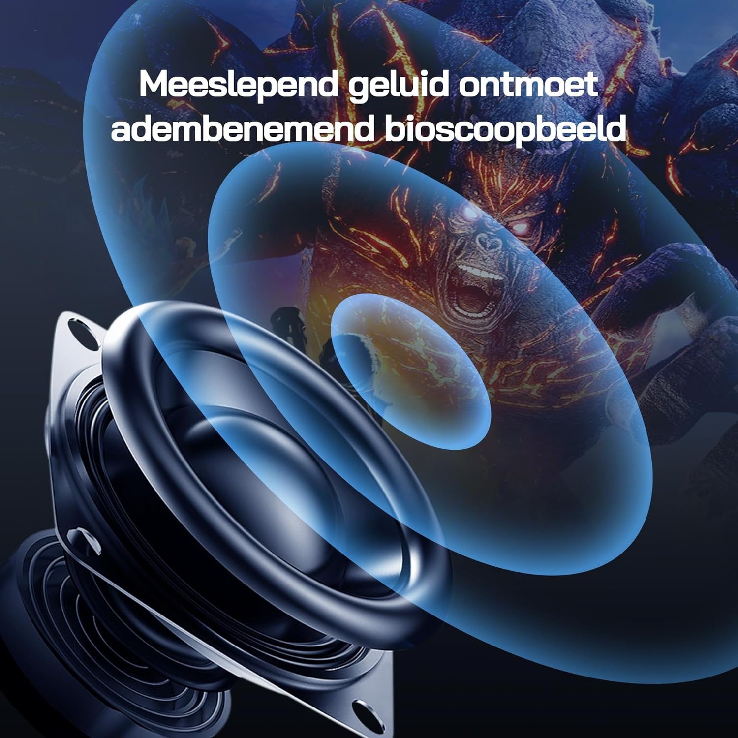 WOLFANG 4K Smart Beamer【Netflix Official & Autofocus/Keystone】28000 Lumen, WiFi 6 Draagbare Beamer met 5.2G Bluetooth, Home Theater Projector met 180° Verstelbare standaard voor 300" Schermen