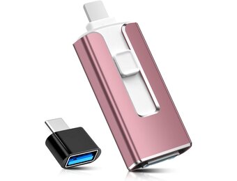 USB-stick 256 GB voor iPhone iPad Android PC, MFi-gecertificeerde 4-in-1 geheugenstick met USB-C, Light-ning, micro-USB & USB 3.0, flash drive voor uitbreiding van het telefoongeheugen, back-up foto's