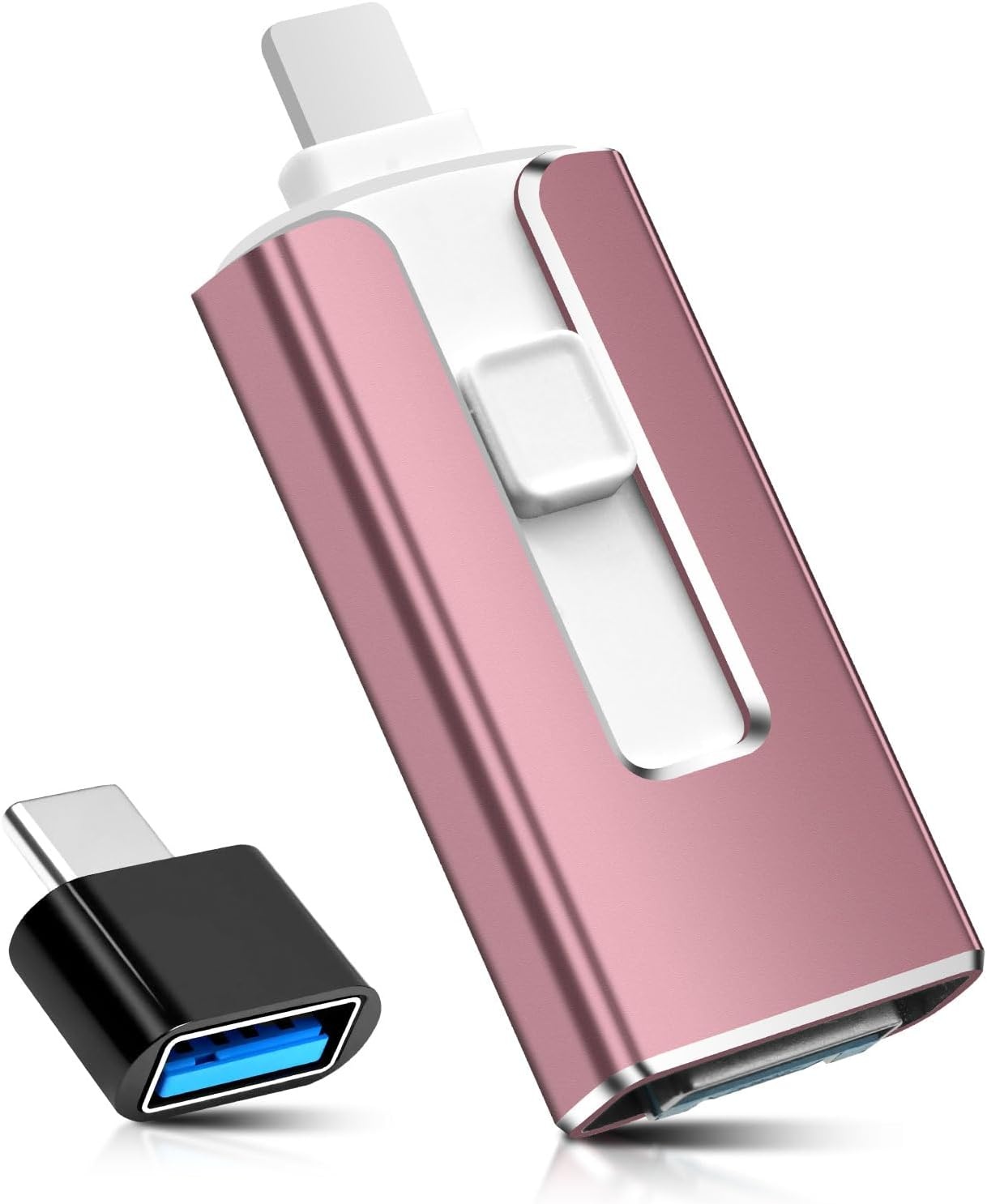 USB-stick 256 GB voor iPhone iPad Android PC, MFi-gecertificeerde 4-in-1 geheugenstick met USB-C, Light-ning, micro-USB & USB 3.0, flash drive voor uitbreiding van het telefoongeheugen, back-up foto's