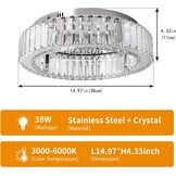 Vinilky Kristallen Plafondlamp 15 inch Dimbare LED Plafondverlichting met Afstandsbediening
