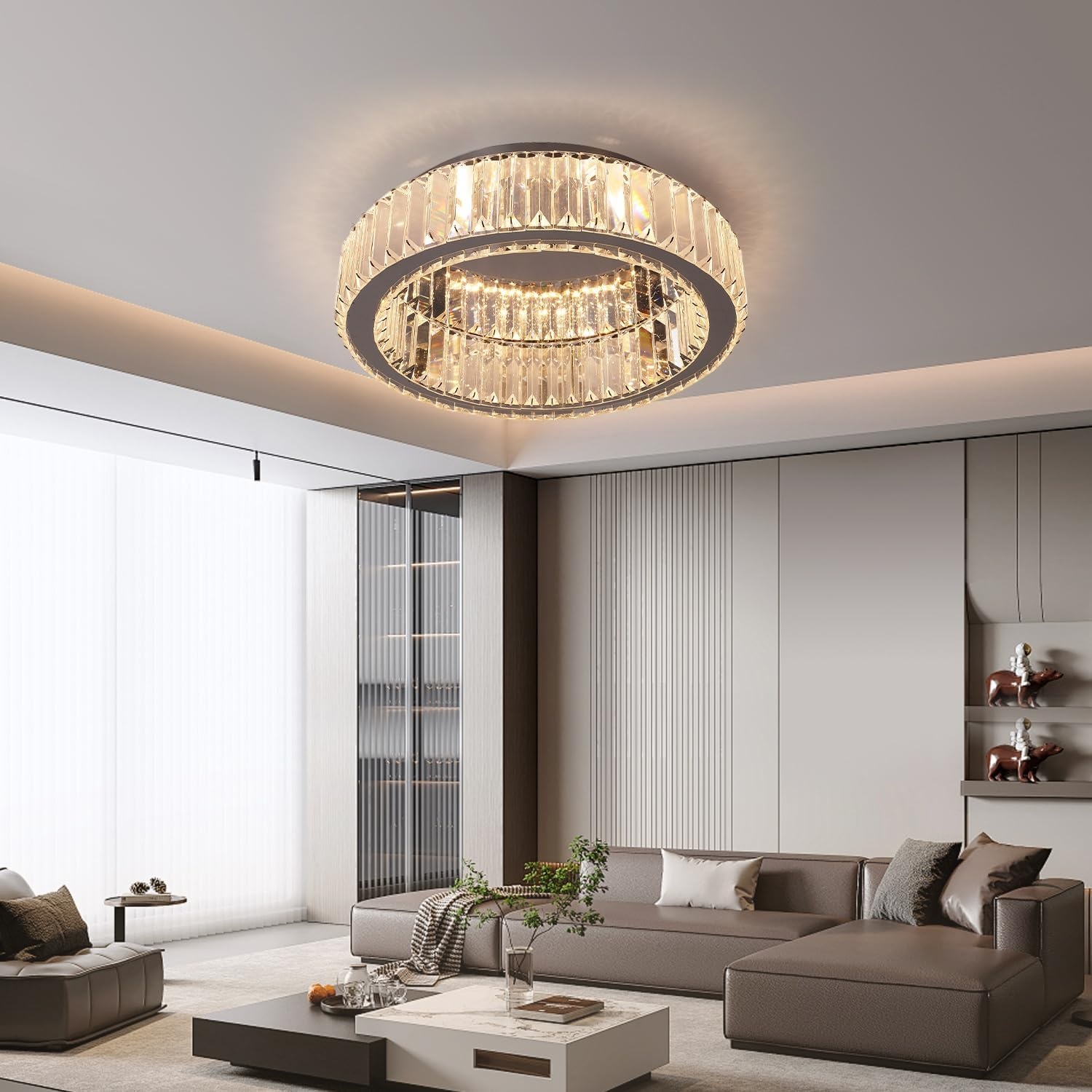 Vinilky Kristallen Plafondlamp 15 inch Dimbare LED Plafondverlichting met Afstandsbediening