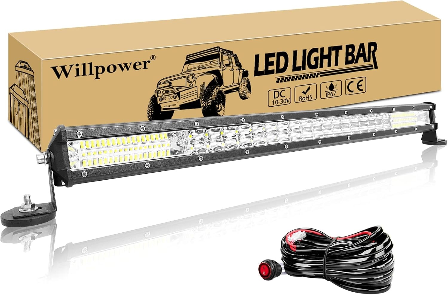 Willpower 24 Inch 216W Led Lichtbalk + Magnetische Beugel + Kabelboom 12V 24V Led-verlichting Bar Mistlamp IP67 Led Light Bar Voor Vrachtwagen Tractor Auto Boot Offroad 4x4