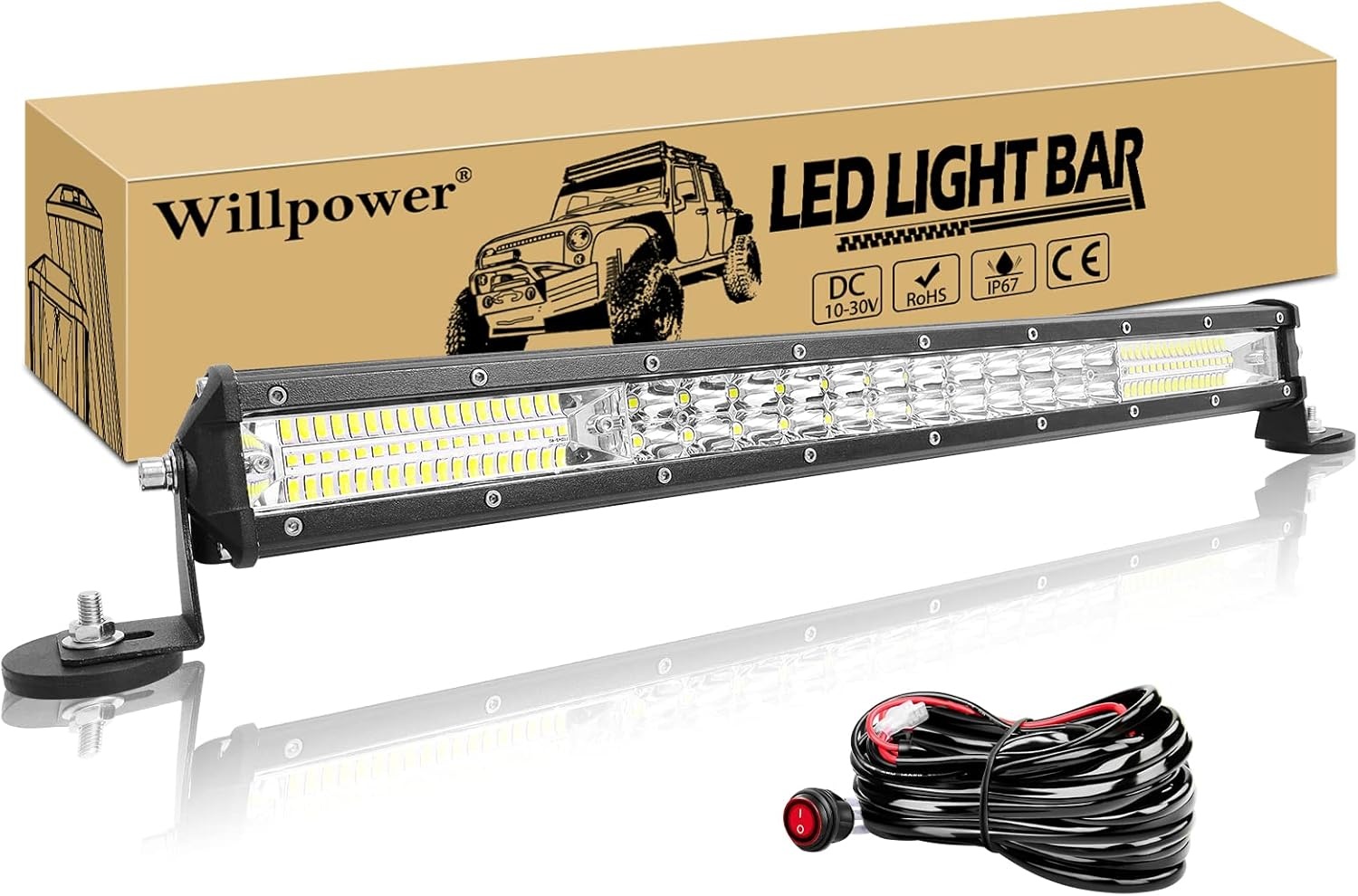 Willpower 24 Inch 216W Led Lichtbalk + Magnetische Beugel + Kabelboom 12V 24V Led-verlichting Bar Mistlamp IP67 Led Light Bar Voor Vrachtwagen Tractor Auto Boot Offroad 4x4