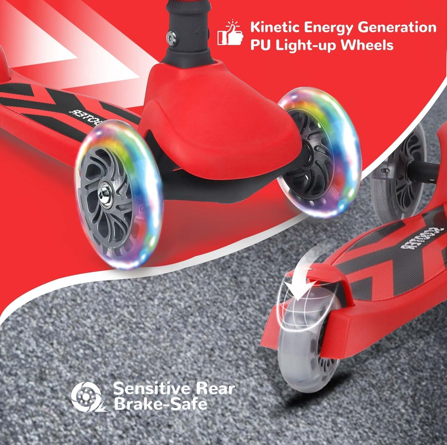 Stompa Kinderstep, 3 jaar, 2-in-1, kinderstep vanaf 2 jaar, tot 50 kg, met inklapbaar zitje en led-wielen, in hoogte verstelbaar, opvouwbaar, voor kleine kinderen, jongens en meisjes, rood