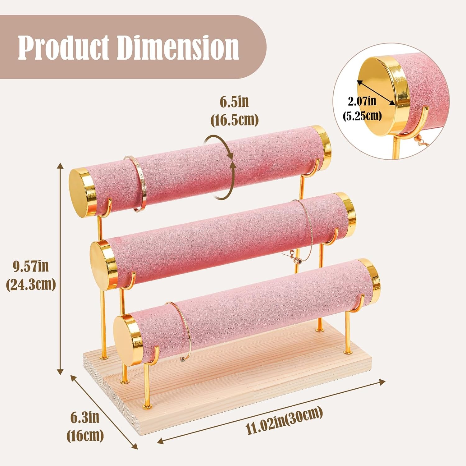 3-Etages Armbandenhouder (Roze Fluweel) - 55% Korting!
