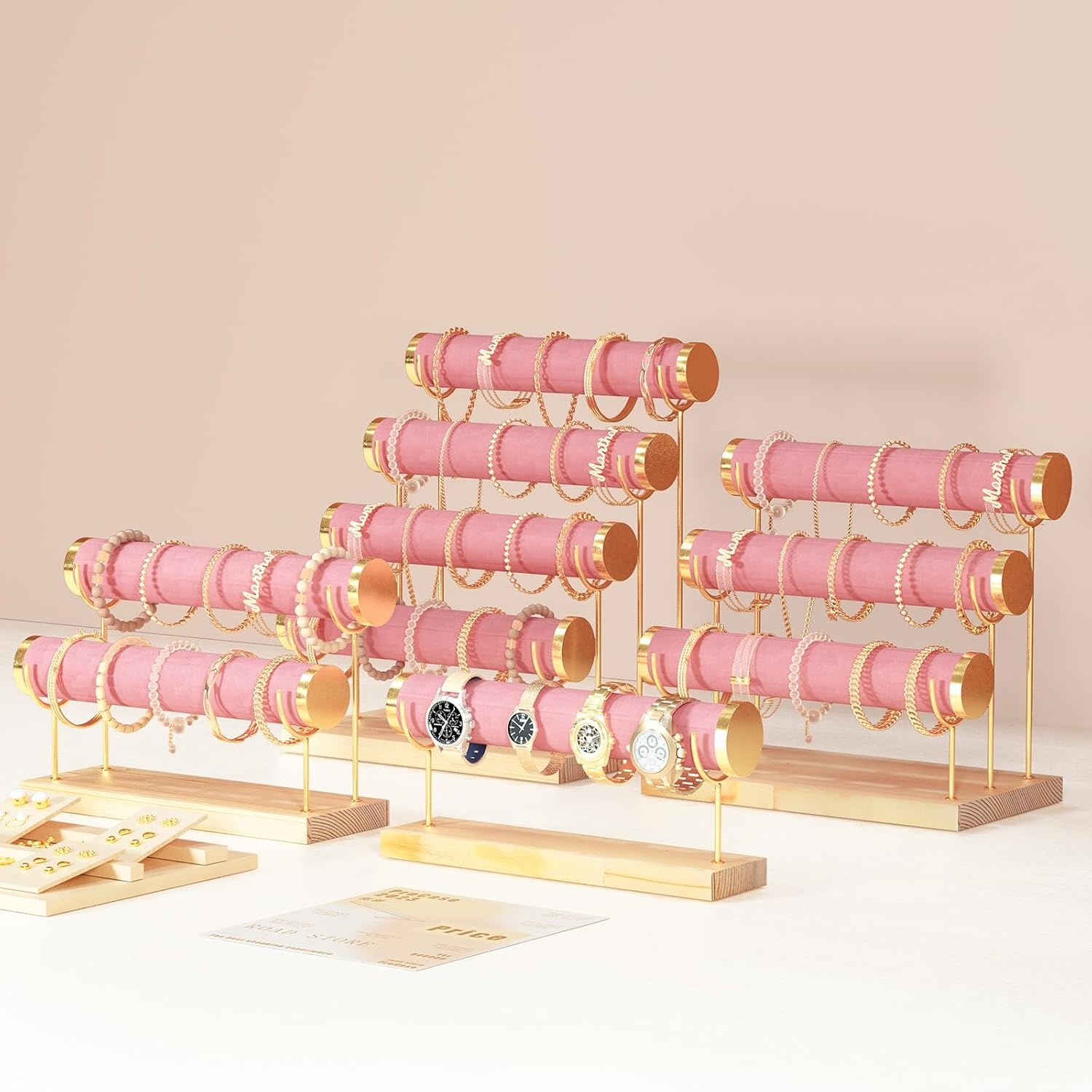 3-Etages Armbandenhouder (Roze Fluweel) - 55% Korting!