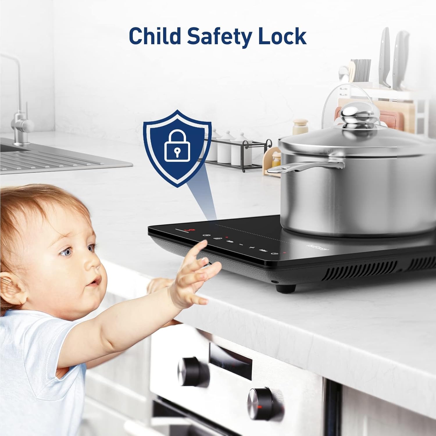 Draagbare inductiekookplaat 2100W, 1 kookzone, timer, kinderslot, 35x28 cm