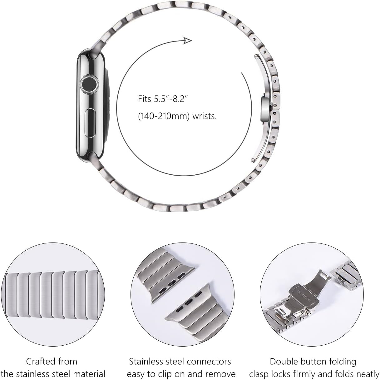 NewWays RVS Horlogeband Compatibel met Apple Watch 38/40/41/42mm - Zilver