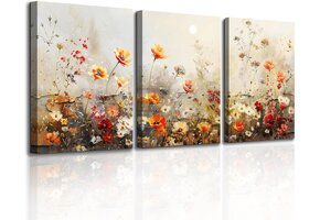 Canvas Schilderij Set (3x) Rode Bloemen - 29% Korting