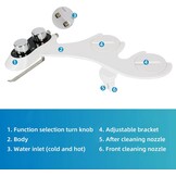 Bidet opzetstuk niet-elektrisch, dubbele zelfreinigende sproeiers, koud & warm water, instelbare druk, toiletpapierhouder