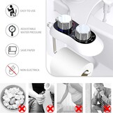 Bidet opzetstuk niet-elektrisch, dubbele zelfreinigende sproeiers, koud & warm water, instelbare druk, toiletpapierhouder