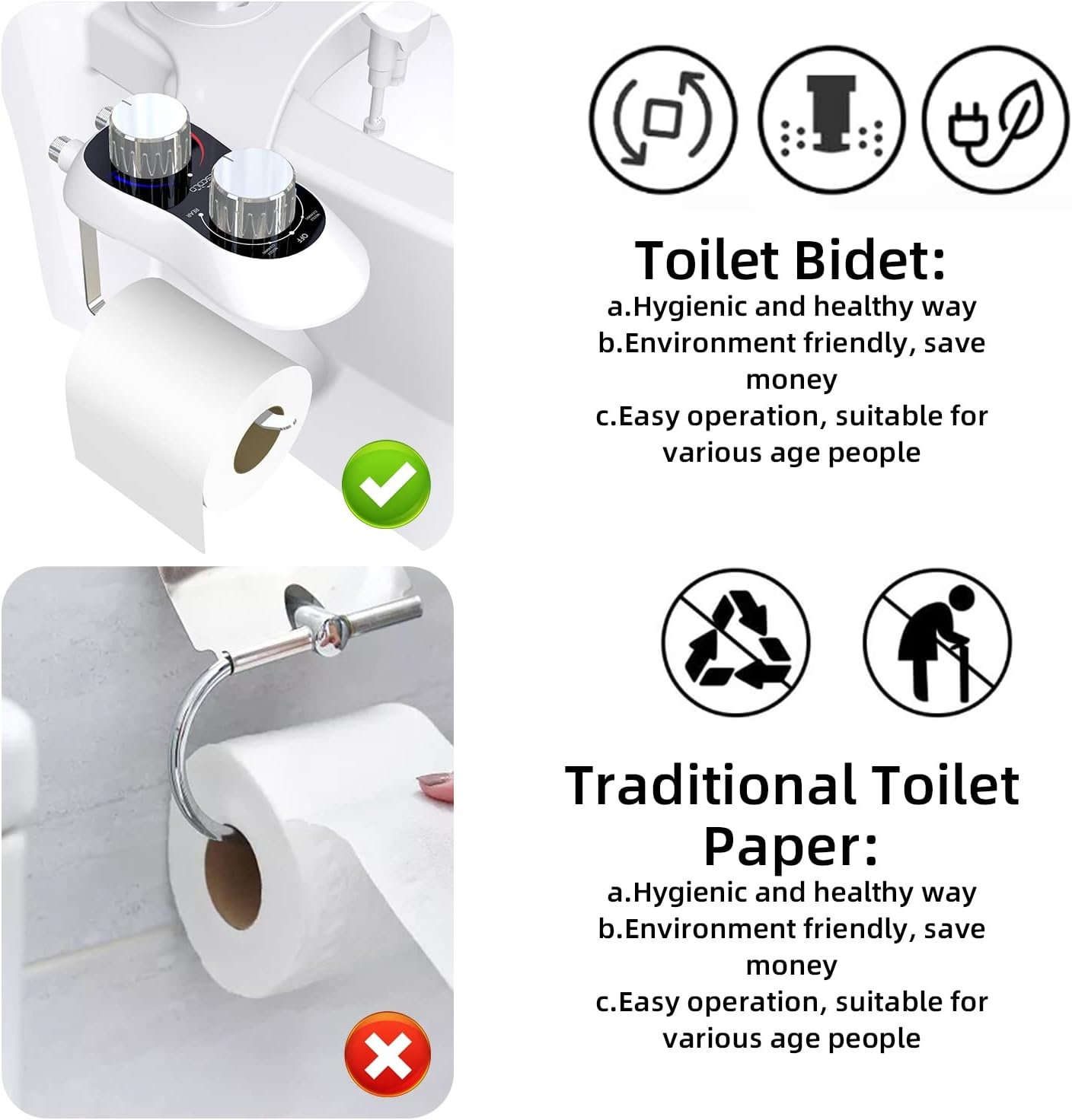 Niet-elektrisch Bidet Opzetstuk met Warm & Koud Water - 65% Korting!