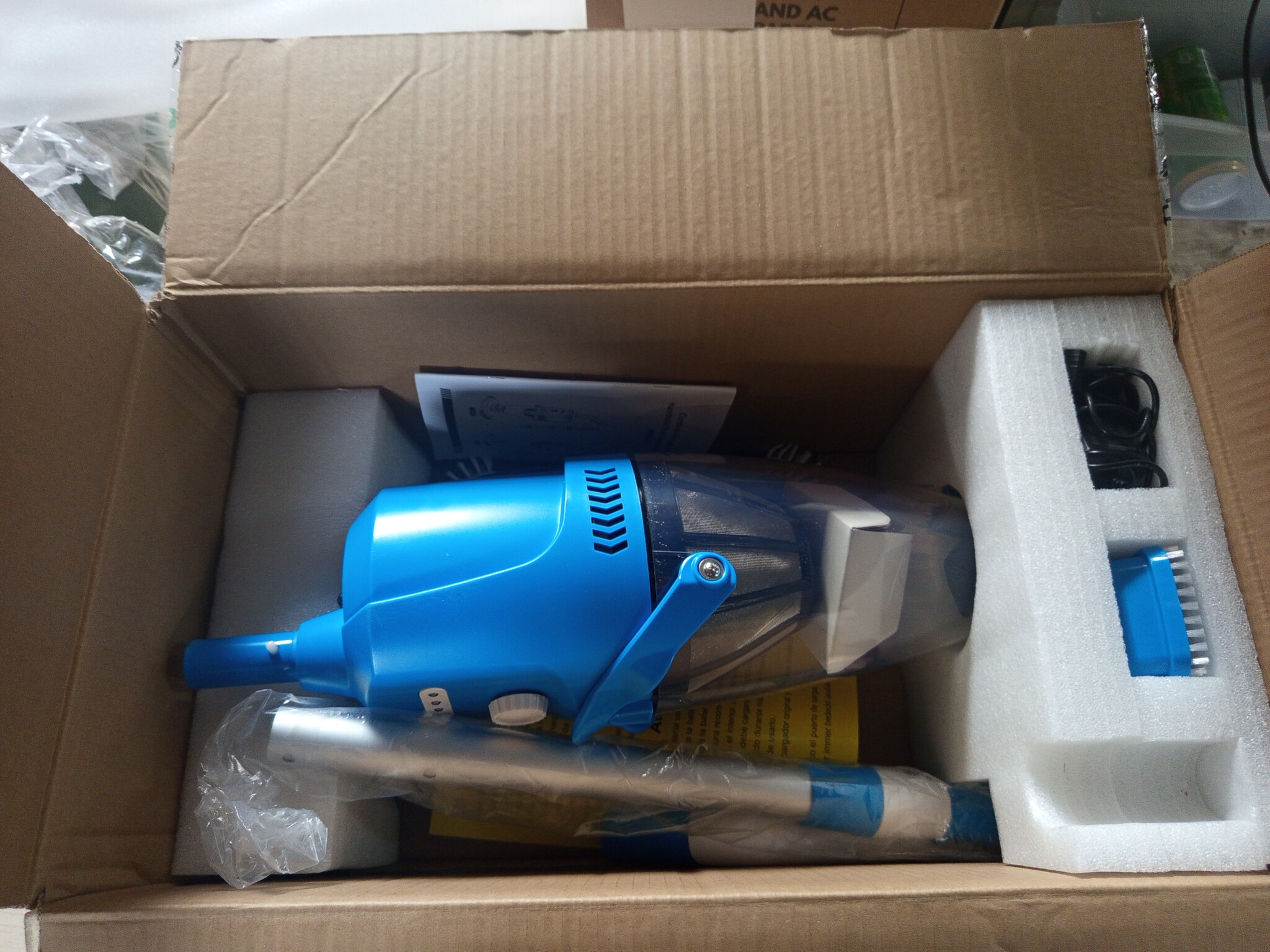 Zwembadstofzuiger draadloos met accu 3-in-1, 90 min looptijd, telescopische stang, voor kleine zwembaden, spa's, blauw