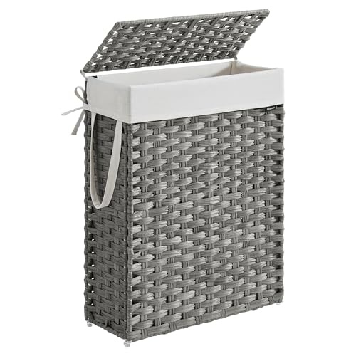 Linnenmand Gevlochten met Deksel, Voering en Handvatten Dove Gray 46x20x61cm