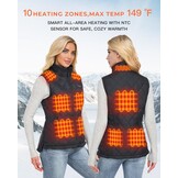Verwarmd vest dames gewatteerd met 10 zones, 16000mAh 7.4V accupakket en 3 instelbare temperaturen, lichtgewicht voor outdoor