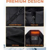 Verwarmd vest dames gewatteerd met 10 zones, 16000mAh 7.4V accupakket en 3 instelbare temperaturen, lichtgewicht voor outdoor
