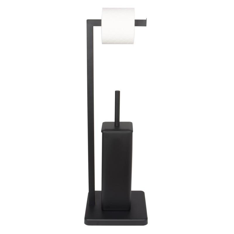 WC rolhouder staand met toiletborstel - 20x63cm - zwart