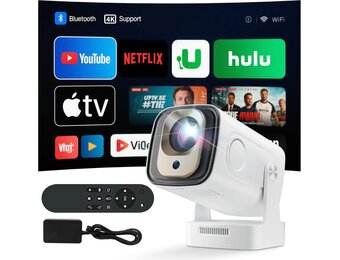 Draagbare beamer, 1080p, mini-projector, 4K, videoprojector, wifi 6, Android 11, voor 200 ANSI, externe luidspreker, telefoon/pc/lap/stick, HDMI thuisbioscoop, 180° rotatie, Bluetooth 5.4