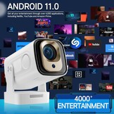 Draagbare beamer, 1080p, mini-projector, 4K, videoprojector, wifi 6, Android 11, voor 200 ANSI, externe luidspreker, telefoon/pc/lap/stick, HDMI thuisbioscoop, 180° rotatie, Bluetooth 5.4