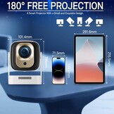 Draagbare beamer, 1080p, mini-projector, 4K, videoprojector, wifi 6, Android 11, voor 200 ANSI, externe luidspreker, telefoon/pc/lap/stick, HDMI thuisbioscoop, 180° rotatie, Bluetooth 5.4