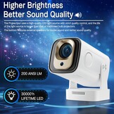 Draagbare beamer, 1080p, mini-projector, 4K, videoprojector, wifi 6, Android 11, voor 200 ANSI, externe luidspreker, telefoon/pc/lap/stick, HDMI thuisbioscoop, 180° rotatie, Bluetooth 5.4