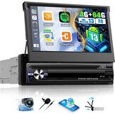 OiLiehu Autoradio 1DIN Android 13 met 7-inch Uitschuifbaar Scherm, Apple CarPlay, Android Auto, Bluetooth, GPS, WiFi