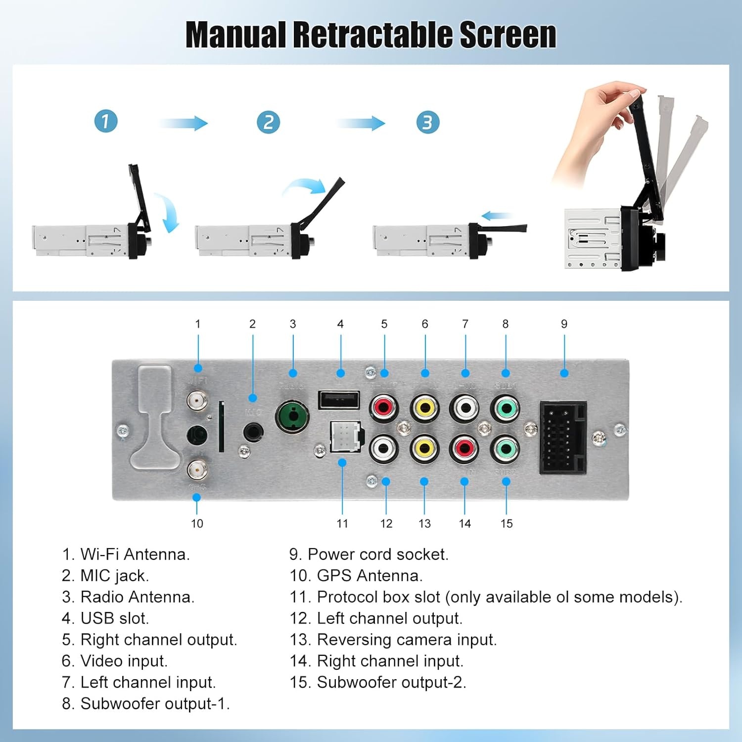 OiLiehu Autoradio 1DIN Android 13 met 7-inch Uitschuifbaar Scherm, Apple CarPlay, Android Auto, Bluetooth, GPS, WiFi