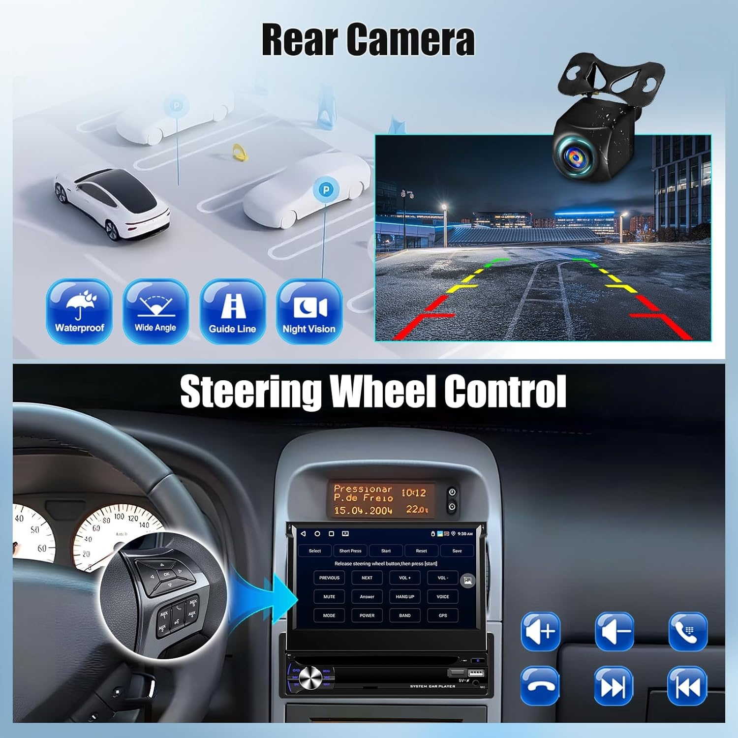 OiLiehu Autoradio 1DIN Android 13 met 7-inch Uitschuifbaar Scherm, Apple CarPlay, Android Auto, Bluetooth, GPS, WiFi