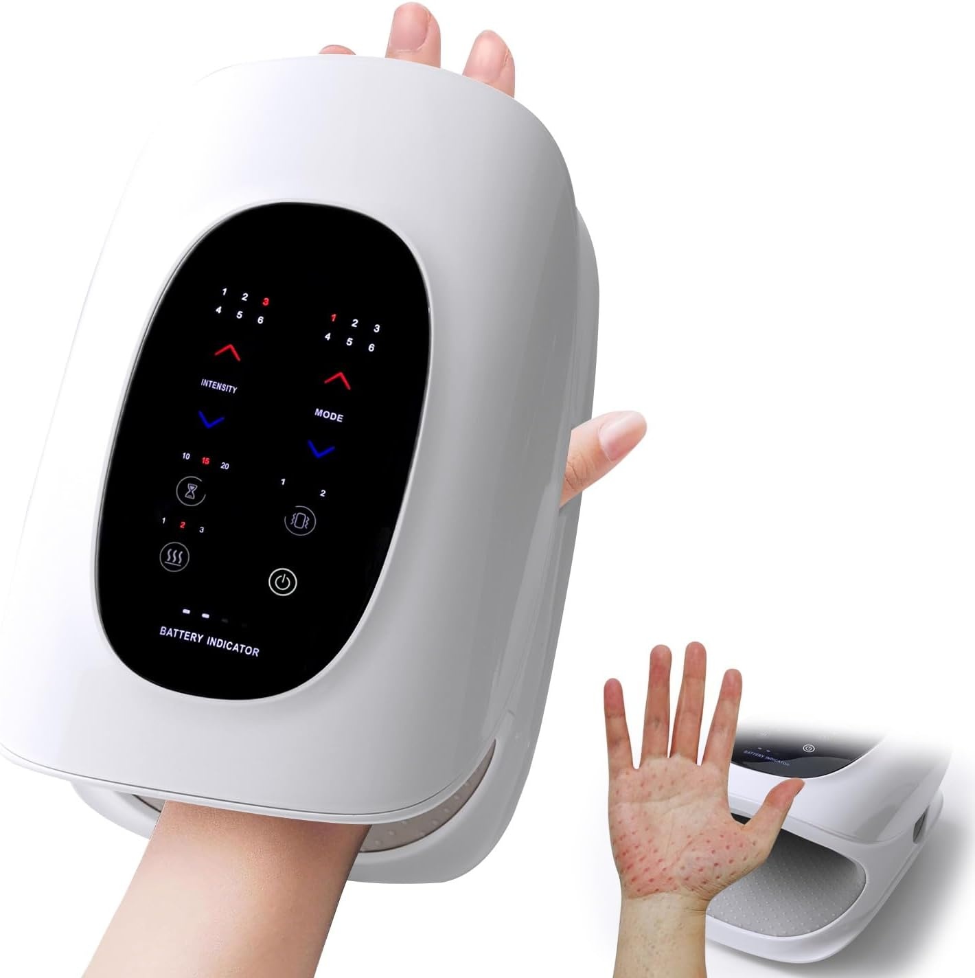 Draadloze Handmassager met Warmte en Compressie, 6 Vibratiestanden en Vingerrekking